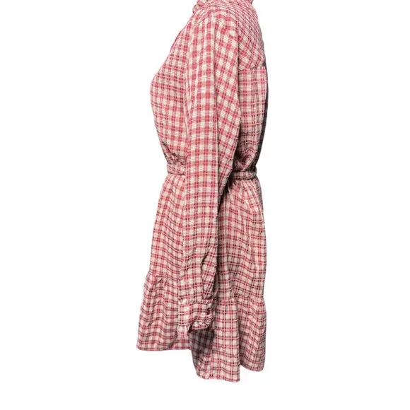 NEW Hem & Thread Womens M Plaid Shirtdress Ruffle Pink White Botton Long Sleeve - Picture 10 of 15